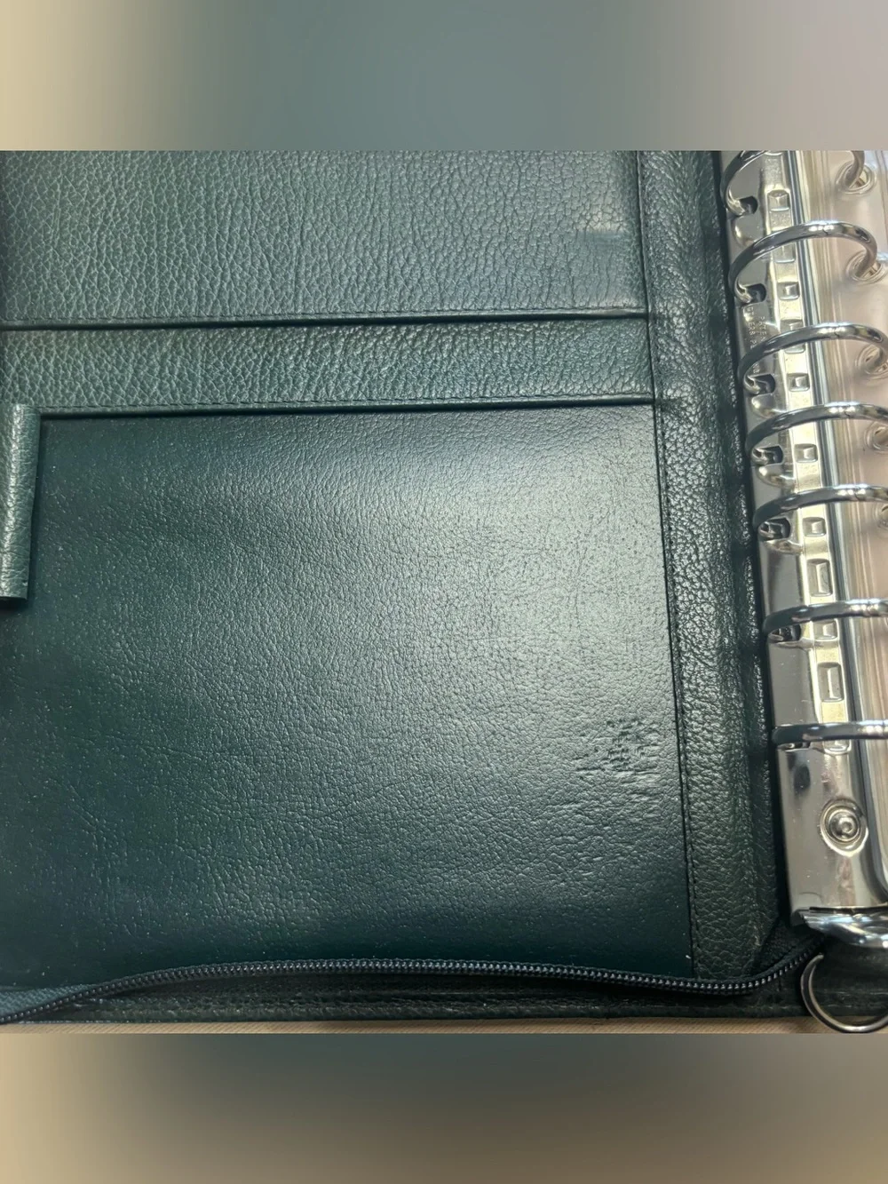 Franklin Quest Covey Classic Zip Planner GREEN Top Grain Verona Leather 7 Ring